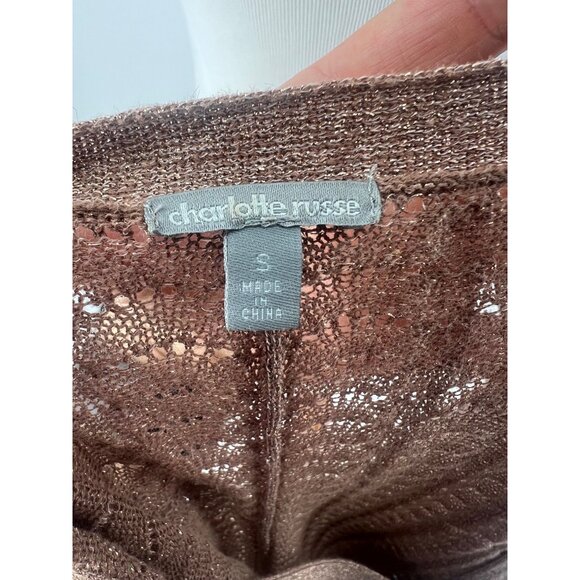 Y2K Charolette Russe Shimmery Bronze Dolman Sleeve Button Front V-Neck Cardigan - Picture 9 of 12